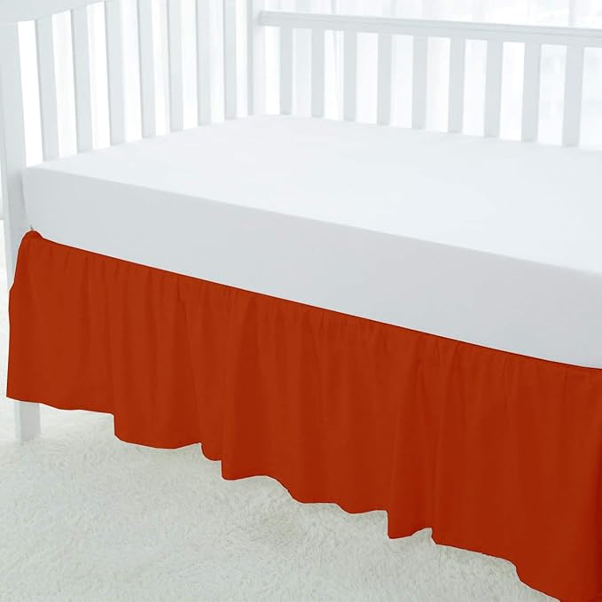 100% Egyptian Cotton, Nursery Crib Toddler (24" x 38" + 10") 800 Thread Count Crib Skirt Dust Ruffle, Bedding Skirts for Baby Boys or Girls, 10" Drop, Burnt Orange Solid