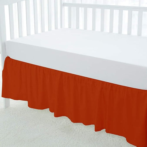 100% Egyptian Cotton, Nursery Crib Toddler (24" x 38" + 10") 800 Thread Count Crib Skirt Dust Ruffle, Bedding Skirts for Baby Boys or Girls, 10" Drop, Burnt Orange Solid