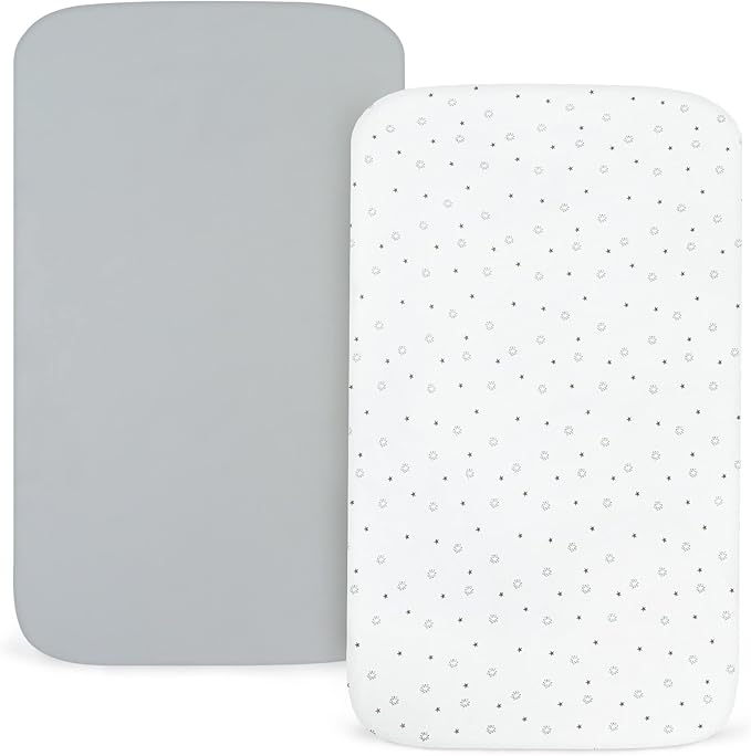 Bassinet Sheets 2 Pack-Fit for Mika Micky, RONBEI, Maydolly, INFANS, Ihoming, Pamo Babe 2in1, Cowiewie, Kinder King, Baby Delight, Koola Baby Bassinet Bedside,Ultra Soft, Grey&White Star