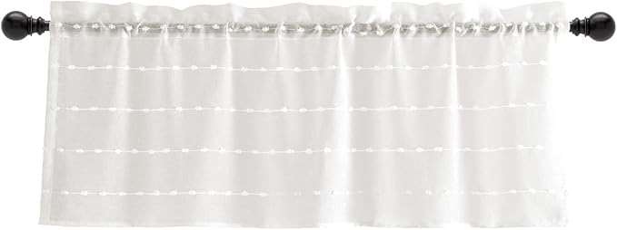 Lush Decor Farmhouse Textured Sheer Window Curtain Valance, 52"W x18"L, White