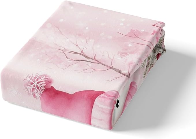 Manfei Christmas Kids Duvet Cover Set Full Size, Cute Snowman Pink Flower Bedding Set for Boy Girl Room Decor, New Year Xmas Comforter Cover, Lightweight Bedspread Cover, 2 Pillowcases, No Comforter