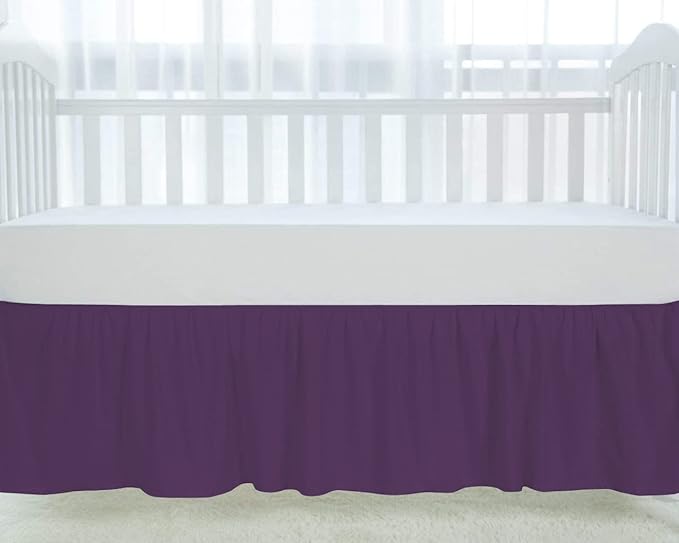 100% Egyptian Cotton, Nursery Crib Toddler (28" x 52" + 16") 800 Thread Count Crib Skirt Dust Ruffle, Bedding Skirts for Baby Boys or Girls, 16" Drop, Plum Solid