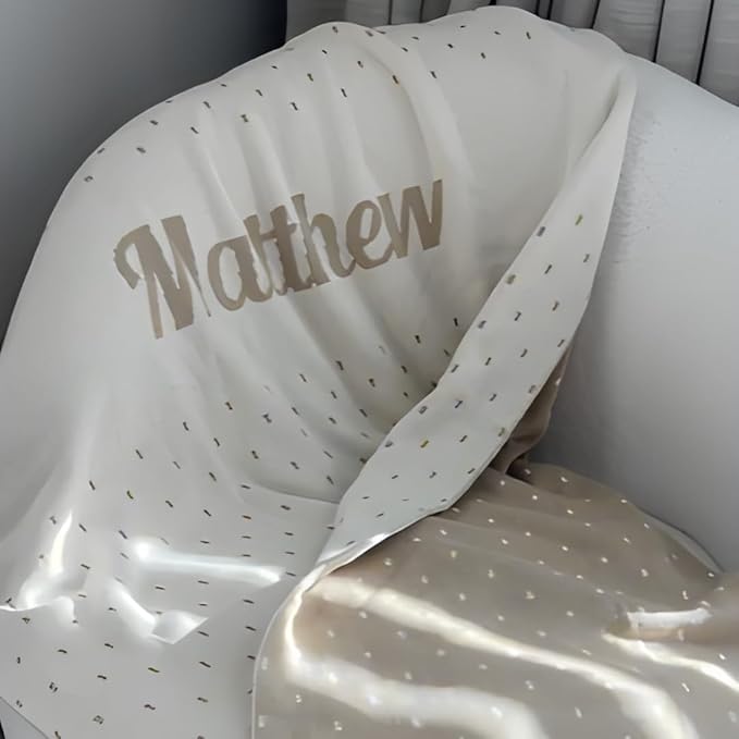 Personalized Spots Name Blanket – 100% Organic Cotton Customized Baby Blanket, Custom Name, Crib 36x60, Gift for Baby Shower, Birthday Present, Girls and Boys, Toddlers Kids, Made In America