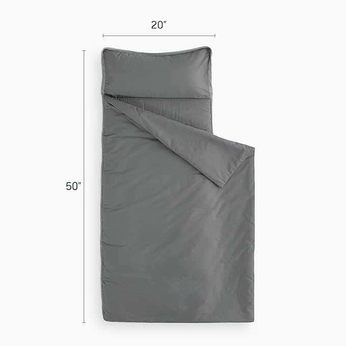 Wake In Cloud - Toddler Nap Mat with Pillow and Blanket, for Kids Boys Girls in Kindergarten Daycare Preschool Pre K, Roll Up Sleeping Bag, Solid Color, Grey, Standard