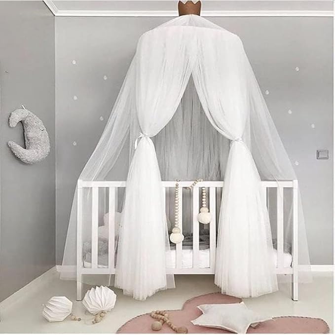 Princess Bed Canopy for Girls and Kids Hanging Mosquito Net for Baby Crib Nook Castle Game Tent Nursery Play Room Decor(White)