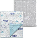 CREVENT 2Pcs 30''X40'' Cute Cozy Fluffy Warm Baby Blankets for Infants Toddlers' Bedding Crib Cot Stroller - Grey Cloud + Minky Space
