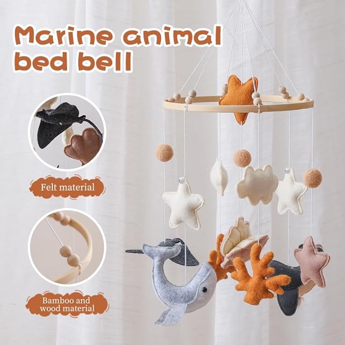 GOODMOM Ocean Nursery Mobile for Boys & Girls - Handmade Baby Mobile for Crib with Shell Whale Manta Coral in Miami - Gender-Neutral Crib Mobile - Easy Assembly - Sturdy Structure for Newborn