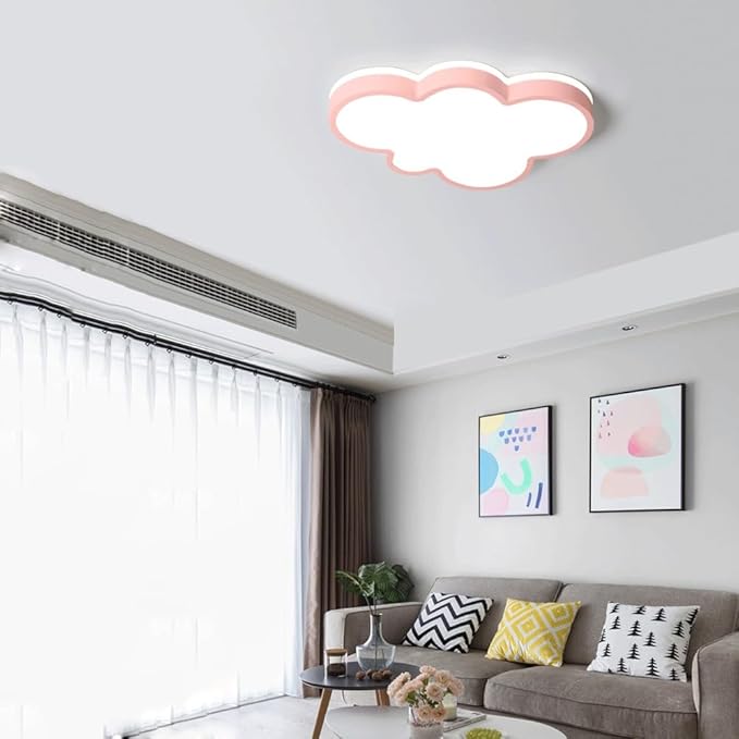 Cute Cloud LED Ceiling Light Fixture, Blue & White Flush Mount Lamp, Modern Eye-Caring Lighting for Kids’ Bedroom, Nursery, Baby Room, Playroom Decor(Red,58cm)