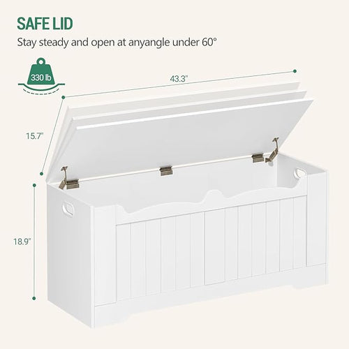 43.3" Storage Chest, Extra Large Storage Trunk with 2 Safety Hinges, Lift-Top Bench Box, Wooden Chest Organizer, Shoe Bench for Entryway, Bedroom, Living Room, White SB25503X