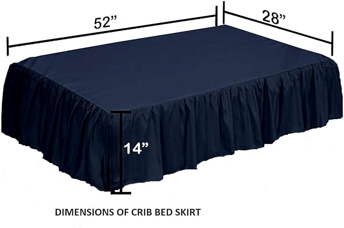 Crib Bed Skirt 28” x 52” with 14” Drop – Split Corners Dust Ruffle, Microfiber - Breathable, Durable, Elastic Adjustable Fit, Soft Nursery Bedding for Baby Boys & Girls, Navy Blue Solid
