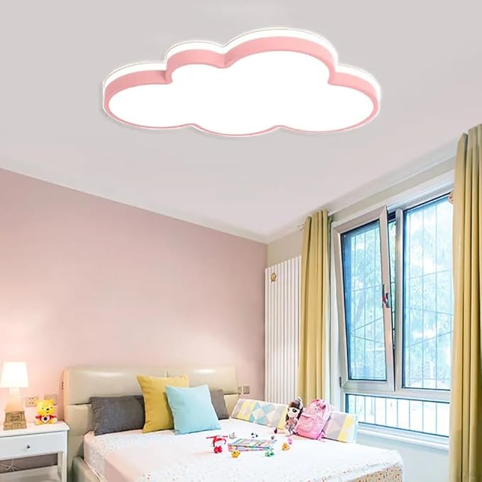 Dimmable LED Flush Mount Ceiling Light Fixture with Cloud Shape,42W 27Inch Close to Ceiling Lamp Modern Lights for Bedroom Kitchen, Pink Recessed Indoor Lighting 3000K-6000K Light Color Adjustable