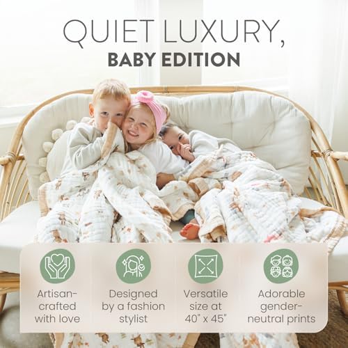 Organic Cotton Muslin Baby Blanket for Boys and Girls - Luxurious Soft Toddler Quilt for Swaddling - Gender Neutral Blanket - Baby and Toddler Gift - Princess Dragon Fairy Tale