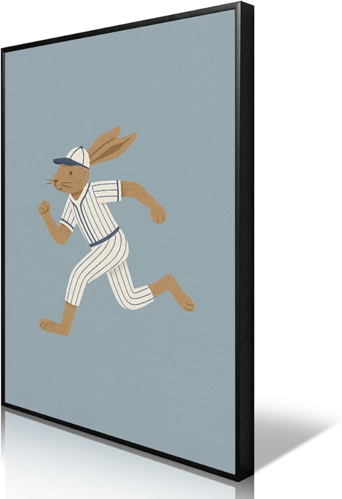 Baseball Poster Canvas, Baby Boy Sports Nursery Wall Art, Cute Animal Rabbit Bear Athletes Pictures, Let's Do This Boys Charming Quote Print, Kids Bedroom Baseball Field Art 12x16in Framed