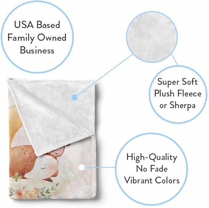 Personalized Baby Blankets with Name | Custom Deer Blanket for Girl and Baby Boy | Unisex Warm Soft Fleece Swaddle Blanket Minky | (Fawn, Fleece 60"x80")