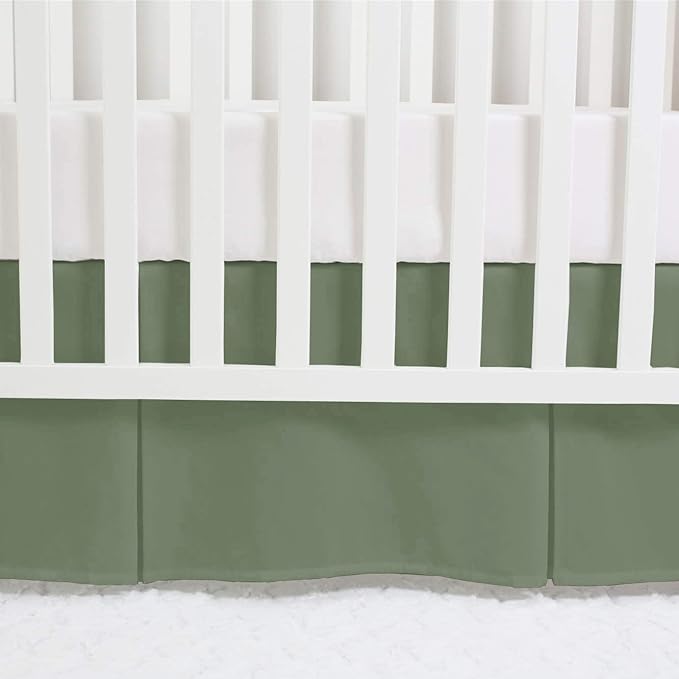 Box Pleated Crib Bed Skirt Premium 100% Cotton 800 Thread Count Nursery Crib Toddler Bedding Crib Bedskirt for Baby Boys or Baby Girls, (28" x 52") + 16" Drop Lenght - Sage Solid