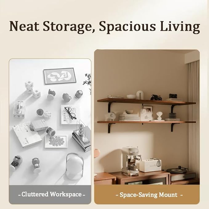 12x48 Inch Rustic Brown Wood Floating Shelves 2-Pack - Farmhouse Brown Wall Shelves with 100 lbs Capacity, Easy Installation for Living Room, Kitchen, Bathroom