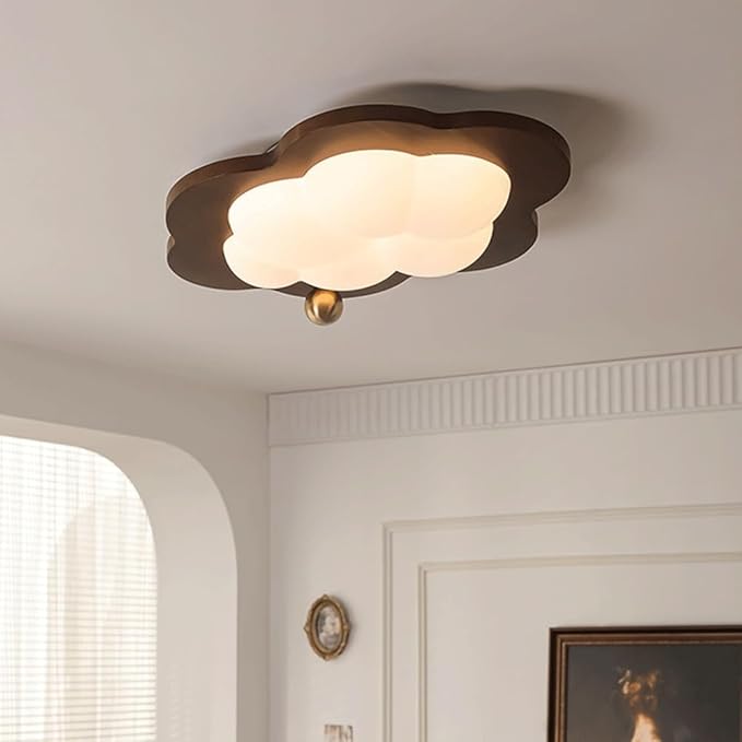 Modern Cloud Ceiling Light Flush Mount Wood Base Acrylic Shade LED Hardwired for Kids Room Bedroom Living Room Nursery Overhead Ambient Lighting