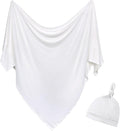 Newborn Swaddle Blanket with Hat Set Baby Swaddle Set Hospital Receiving Blankets for Girls Boys(Ivory,35"*35")