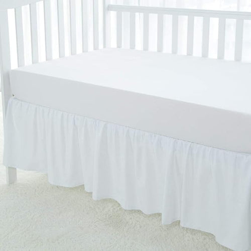 100% Egyptian Cotton, Nursery Crib Toddler (24" x 38" + 10") 800 Thread Count Crib Skirt Dust Ruffle, Bedding Skirts for Baby Boys or Girls, 10" Drop, White Solid