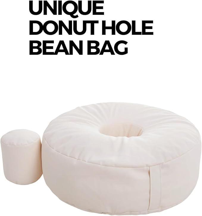 Newborn Photography Beanbag (Unfilled) 32″Donut Style, Travel Size Baby Posing Prop Vegan Leather Posing Pillow Poser Cushion with Handle for Baby Photoshoots, Studio, Home or On-The-Go Use