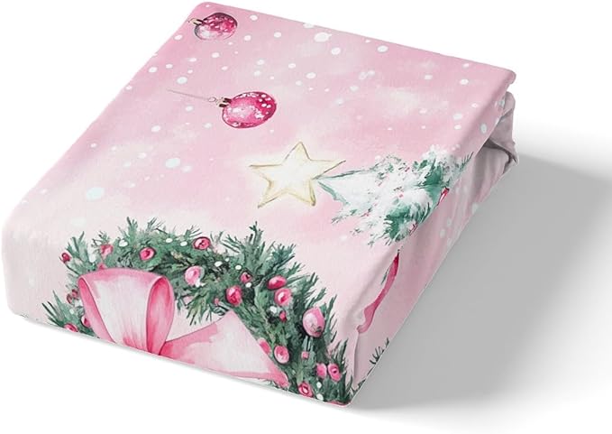 Manfei Christmas Kids Duvet Cover Set Twin Size, Cute Snowman Xmas Tree Bedding Set for Boys Girls Adults, Pink Bowknot Xmas Comforter Cover, Soft Polyester Quilt Cover, 1 Pillowcase, No Comforter