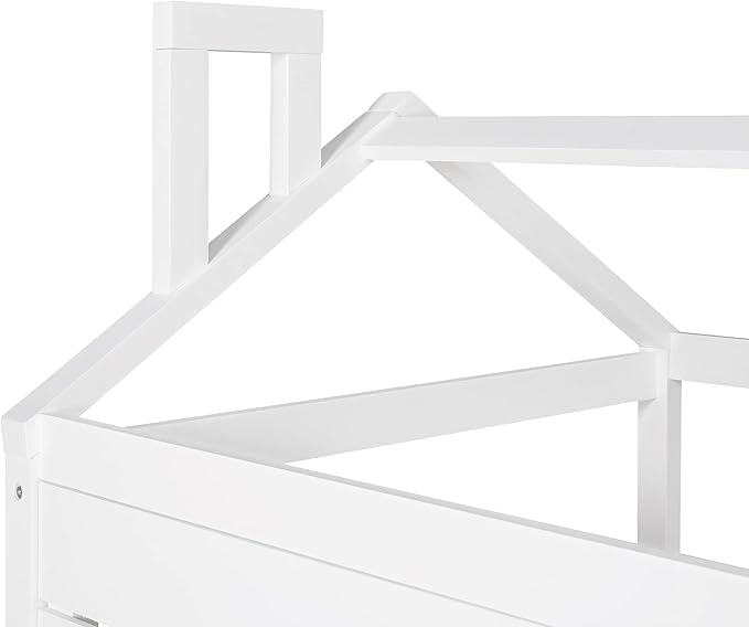 Merax House Bed with Trundle, Window and Roof, Twin Size Wood Bunk Bed Daybed Can be Decorated for Girls, Boys (White)