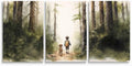 Boy and Dog Nursery Wall Art, Set of 3 Rustic Woodland Nursery Wall Decor, Little Boy and Puppy in the Forest Adventure Kid Wall Art Print, Outdoor Landscape Toddler Room Decor for Boys, Framed 16"x24"x3