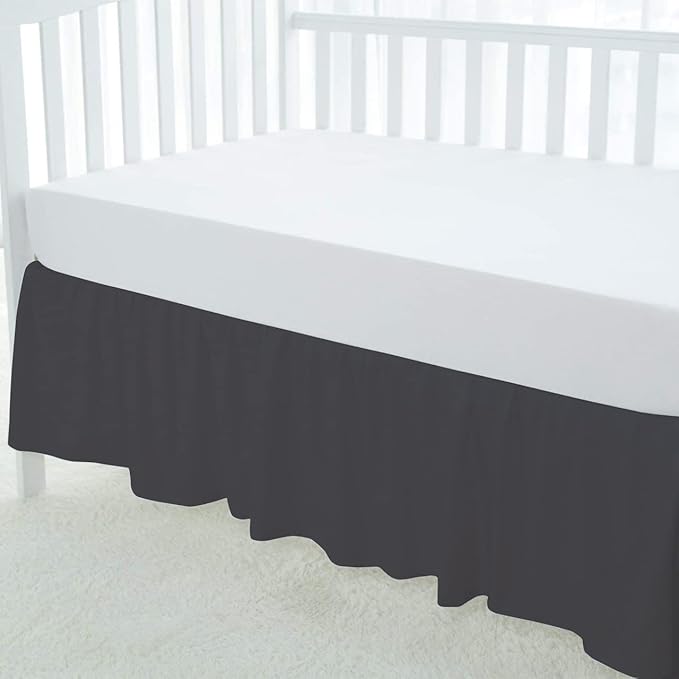 100% Egyptian Cotton, Nursery Crib Toddler (28" x 52" + 16") 800 Thread Count Crib Skirt Dust Ruffle, Bedding Skirts for Baby Boys or Girls, 16" Drop, Dark Grey Solid