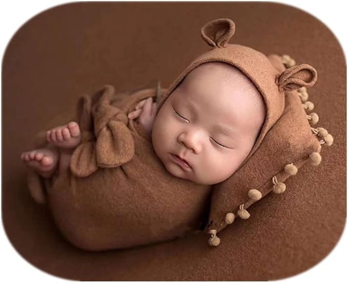 Vemonllas Newborn Baby Boy Girl Photography Props Bow Wrap, Posing Aid, Hat and Blanket Set of 4 Pcs