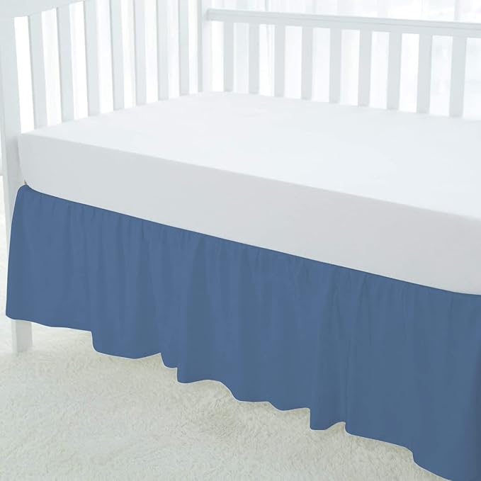 100% Egyptian Cotton, Nursery Crib Toddler (24" x 38" + 10") 800 Thread Count Crib Skirt Dust Ruffle, Bedding Skirts for Baby Boys or Girls, 10" Drop, Medium Blue Solid