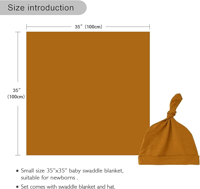 Newborn Swaddle Blanket with Hat Set Baby Swaddle Set Hospital Receiving Blankets for Girls Boys(Copper,35"*35")