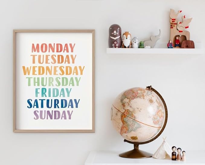 OZCONO Rainbow Days Week Poster, Colorful Learning Chart Kids, Preschool Wall Decor Art, Homeschool Education Guide (Unframed) (27x40)