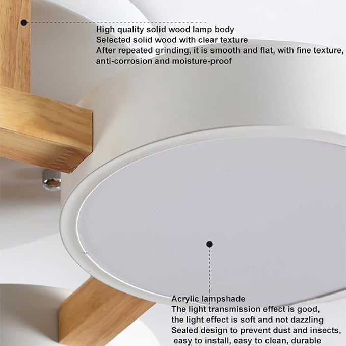 LED Flush Mount Ceiling Light Fixture with 3000K/4000K/6000K Temperatures Selectable,21Inch 33W Chandelier Modern Wood Ceiling Lamp for Bedroom Kitchen, 3-Lights Indoor Lighting White Pendant Light