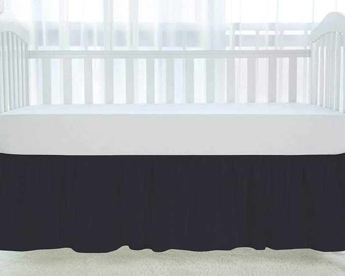 100% Egyptian Cotton, Nursery Crib Toddler (28" x 52" + 16") 800 Thread Count Crib Skirt Dust Ruffle, Bedding Skirts for Baby Boys or Girls, 16" Drop, Black Solid