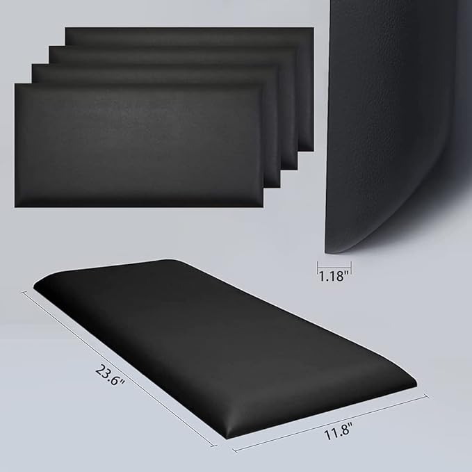 3D Anti-Collision Wall Padding for Kids, Peel and Stick Upholstered Wall Panels, Queen Headboard, Playroom Decorative Protection Panel, Pack of 2 Panels Sized 23.6” X 11.8” (Light Grey)