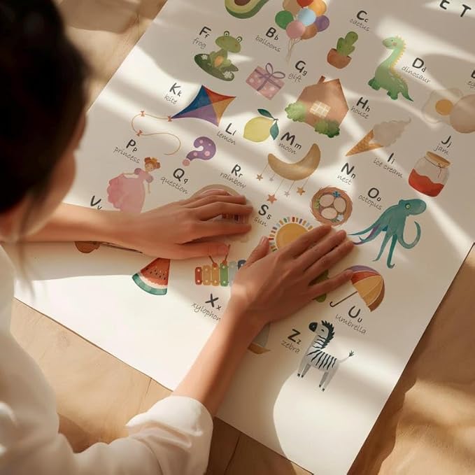 OZCONO Alphabet Numbers Poster, Vibrant ABC Counting Chart Kids, Playroom Wall Decor Art, Homeschool Education Guide (Unframed) (12x18)