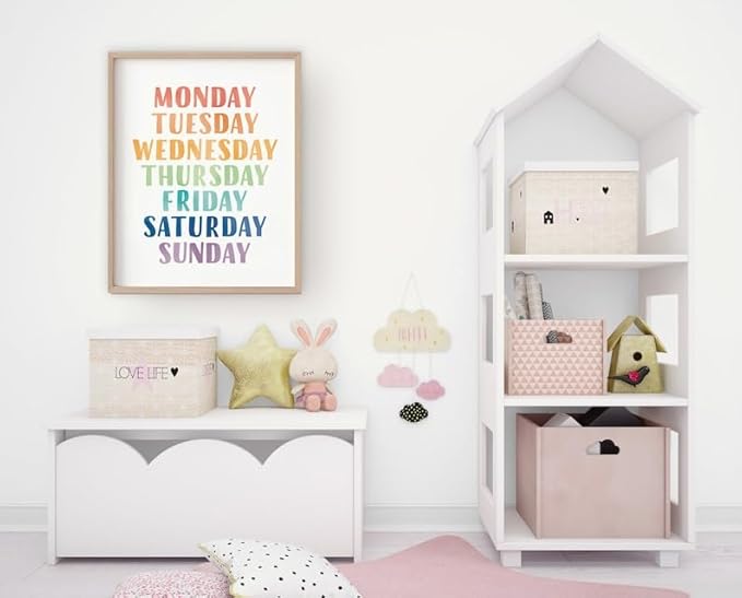 OZCONO Rainbow Days Week Poster, Colorful Learning Chart Kids, Preschool Wall Decor Art, Homeschool Education Guide (Unframed) (24x36)
