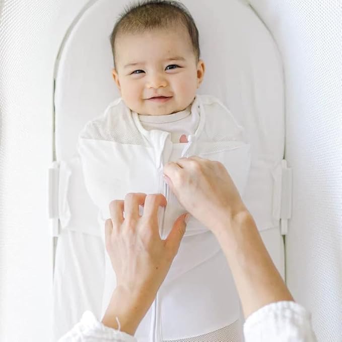 Happiest Baby SNOO Sleep Sack - 100% Organic Cotton Baby Swaddle Blanket - Doctor Designed Promotes Healthy Hip Development (White, X-Large)