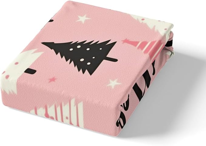 Feelyou Merry Christmas Bedding Set Christmas Tree Duvet Cover for Kids Boys Girls Stars Print Comforter Cover Pink Christmas Bedspread Cover with 2 Pillowcases 3Pcs Bedding Full,No Comforter