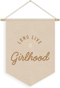 Girl Nursery Decor, Long Live Girlhood Linen Canvas Banner, Pink Preppy Girly Wall Hanging Pennant Flag Banner for Girls Nursery Kids Toddler Room Bedroom Dorm Decor, 15x11in