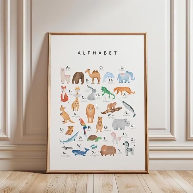 OZCONO Animal Alphabet Learning Poster, Vibrant ABC Wildlife Chart Kids, Playroom Wall Decor Art, Homeschool Education Guide (Unframed) (27x40)