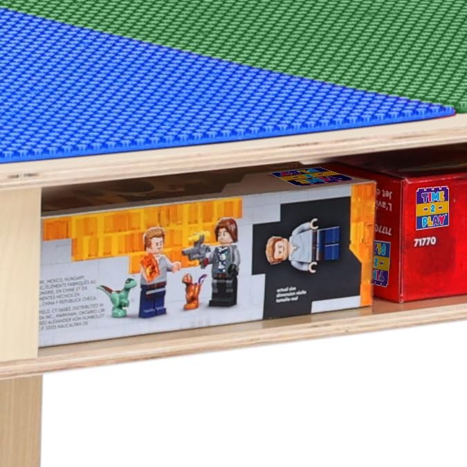 Contender Time-2-Play Montessori Toddler's 30.75" Rectangular Plywood Blue & Green Lego Blocks Compatible Table with Shelf, Solid Wood Desk for Playroom/Daycare/Preschool [18" Long Legs]