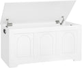 DINZI LVJ Storage Chest, 39.4” Wooden Toy Box with 2 Safety Hinges, Entryway Shoe Bench with Flip-Top, Sturdy Large Storage Trunk for Living Room, Bedroom, Playroom, Easy Assembly, White