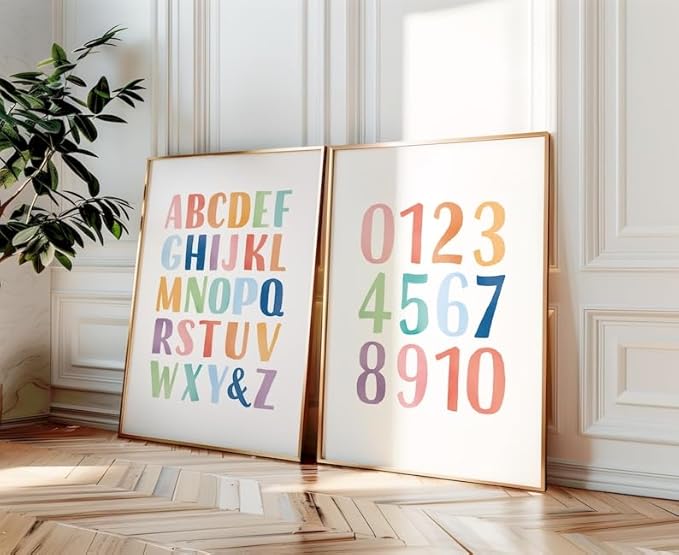 OZCONO Rainbow Alphabet and Numbers Poster for Kids, Educational Wall Art,Classroom Decor, Montessori Teaching, Toddler Learning (Unframed) (16x24)