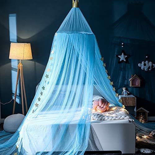 Princess Bed Canopy for Girls and Kids Hanging Mosquito Net for Baby Crib Nook Castle Game Tent Nursery Play Room Decor(Sky Blue)