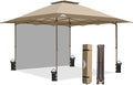 EAGLE PEAK 13x13 Pop up Canopy Tent w/One Wall, Instant Canopy Easy Set up Folding Shelter w/One Privacy Curtain, 169 Square Feet Sun Shade, Beige