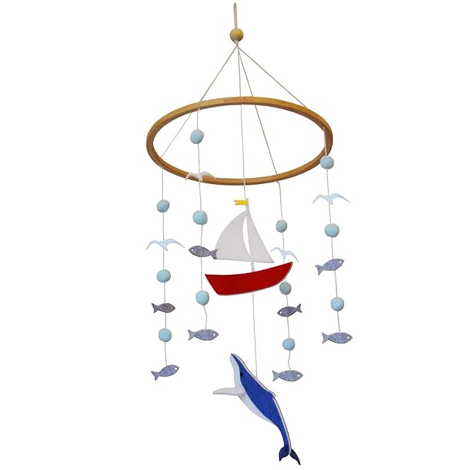 Sorrel + Fern Baby Crib Mobile (Whale and Sailboat Ocean) - Baby Shower Gift Nursery Decoration for Boys & Girls