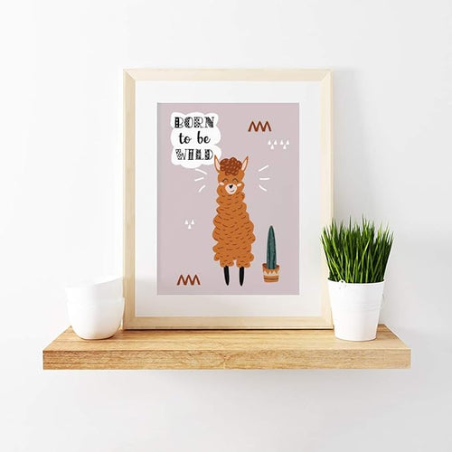Andaz Press Nursery Kids Room Scandinavian Hello Llama Wall Art Decor Poster Prints, 8.5 x 11-inch, Scandinavian Born To Be Wild Llama Graphic, 1-Pack, Unframed