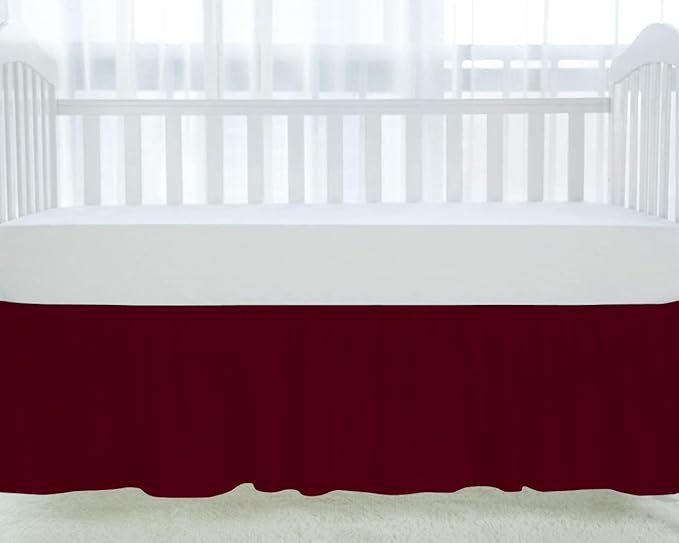 100% Egyptian Cotton, Nursery Crib Toddler (24" x 38" + 10") 800 Thread Count Crib Skirt Dust Ruffle, Bedding Skirts for Baby Boys or Girls, 10" Drop, Burgundy Solid