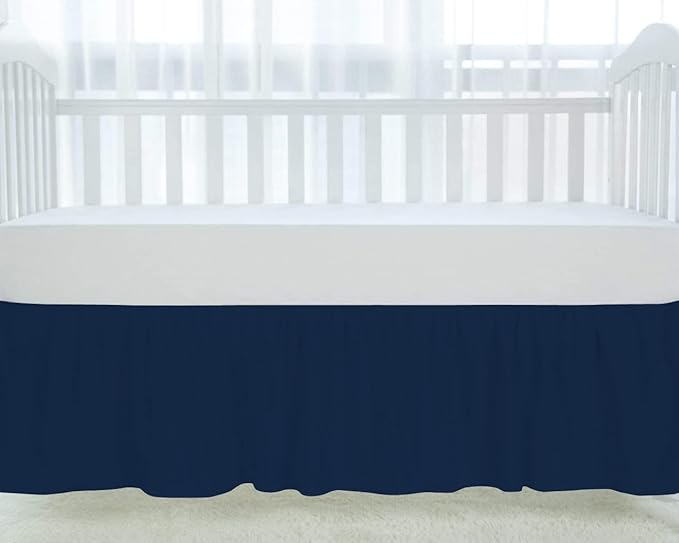 100% Egyptian Cotton, Nursery Crib Toddler (28" x 52" + 16") 800 Thread Count Crib Skirt Dust Ruffle, Bedding Skirts for Baby Boys or Girls, 16" Drop, Navy Blue Solid